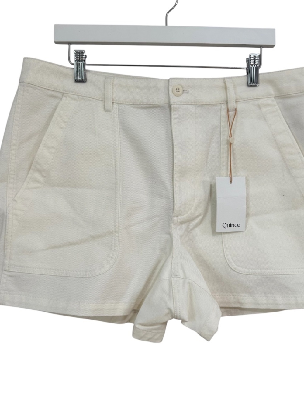 Quince Women's Organic Stretch Cotton Twill Utility Shorts in Ivory Sz 16 NWT